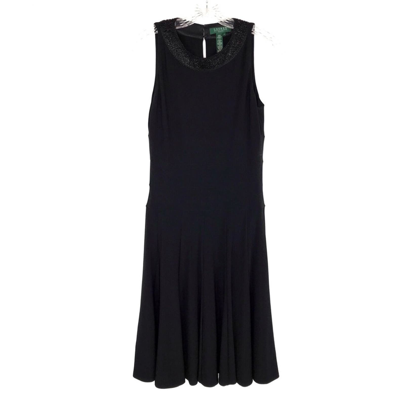 Lauren Ralph Lauren Black Jewel Neck Sleeveless Pleated Midi Dress Womens Size 2